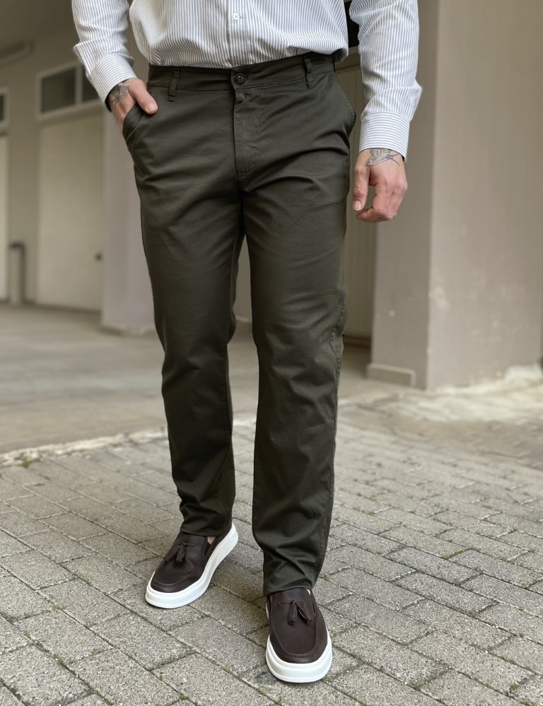 Blackout Ανδρικό χακί παντελόνι καπαρντίνα Chinos BO2909X